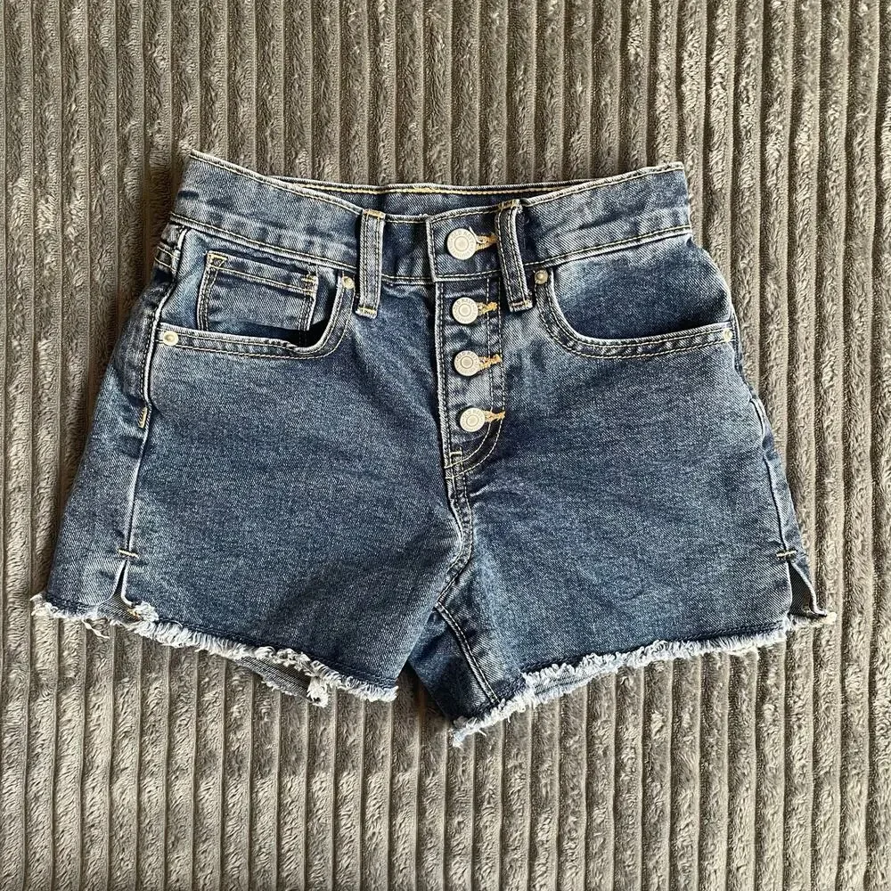 Old Navy Girls 10 Slim High Rise Adjustable Waist Denim Shorts Blue/Black Bundle